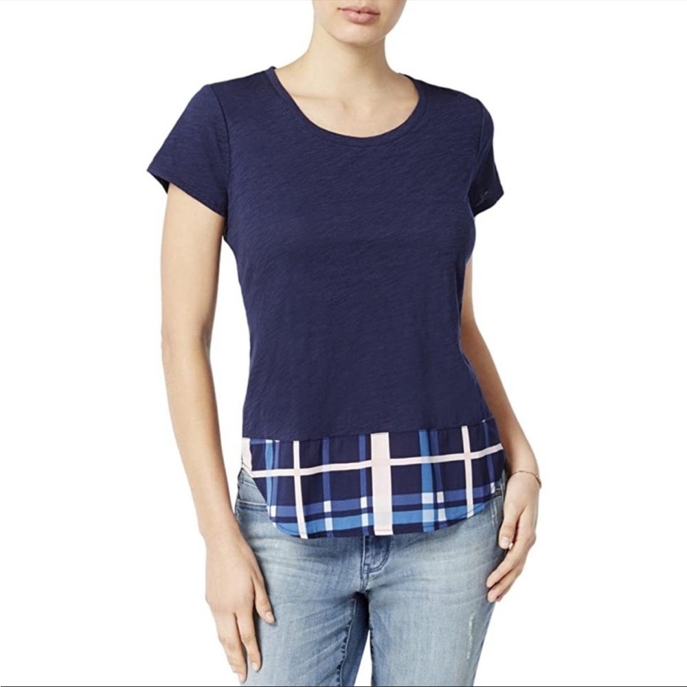 Maison Jules • size XXL • blue plaid top • NWT